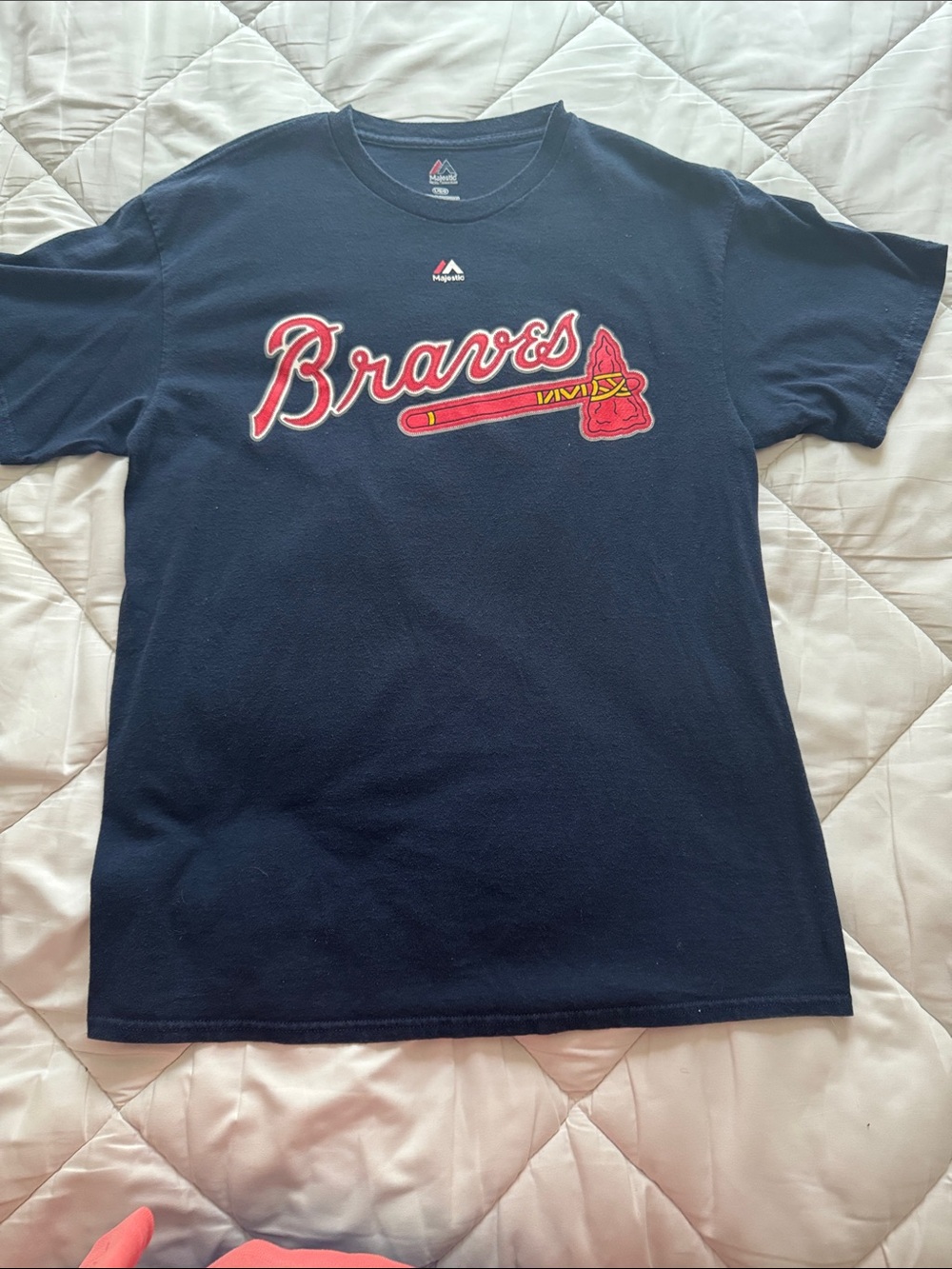 Majestic Navy Atlanta Braves Logo Tee with Red Accents Freddie Freeman